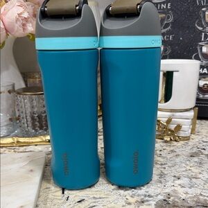 set 2 Owalo Teal and Gray Water Bottles